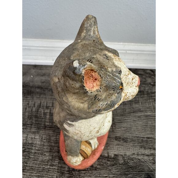 Vaillencourt Folk Art Chalkware Cat 1989 Hand painted Vintage Primitive 10” Grey - Picture 3 of 10
